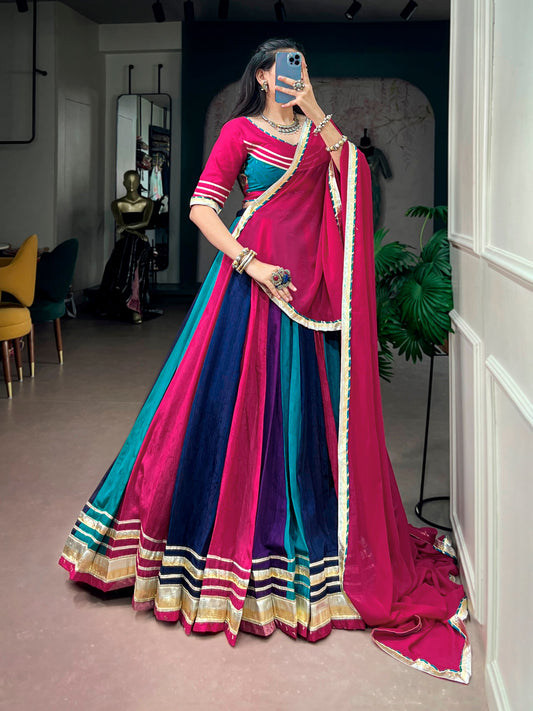 Navarathri Festive Rich Chinon Lehenga with Gotta Patti Lace & 8 Meter Flair