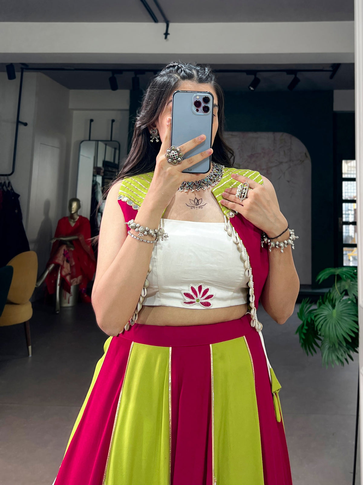 Navarathri Rayon Lehenga Set with Gota Patti, Koti & 6 Meter Flair