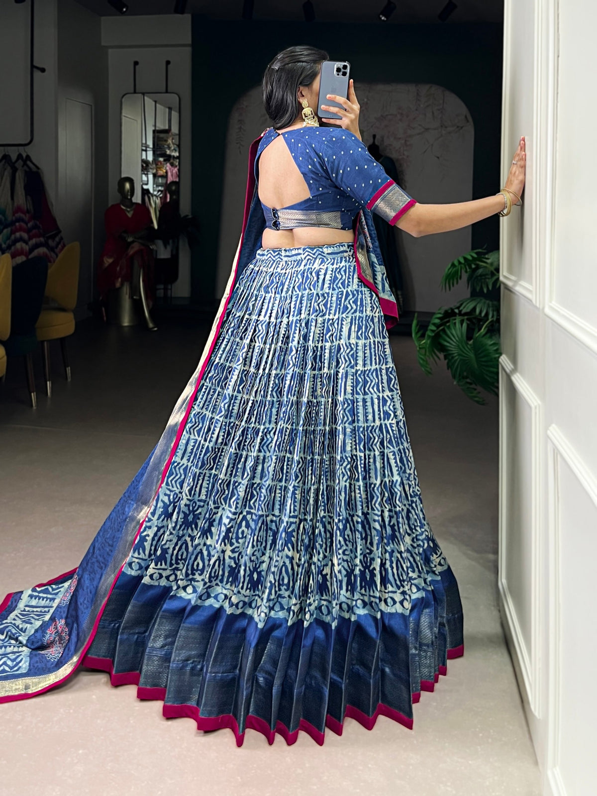 Dola Silk Batik Print Lehenga Choli with Zari Weaving Work