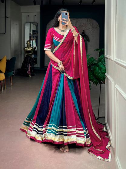 Navarathri Festive Rich Chinon Lehenga with Gotta Patti Lace & 8 Meter Flair