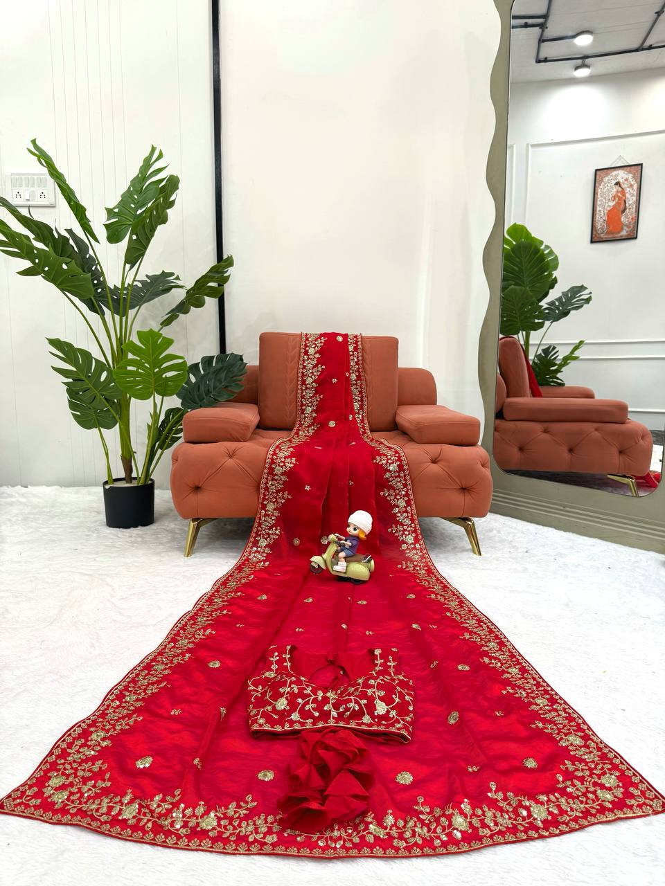 Heavy Fendy Silk Saree with Thread & Sequin Embroidery