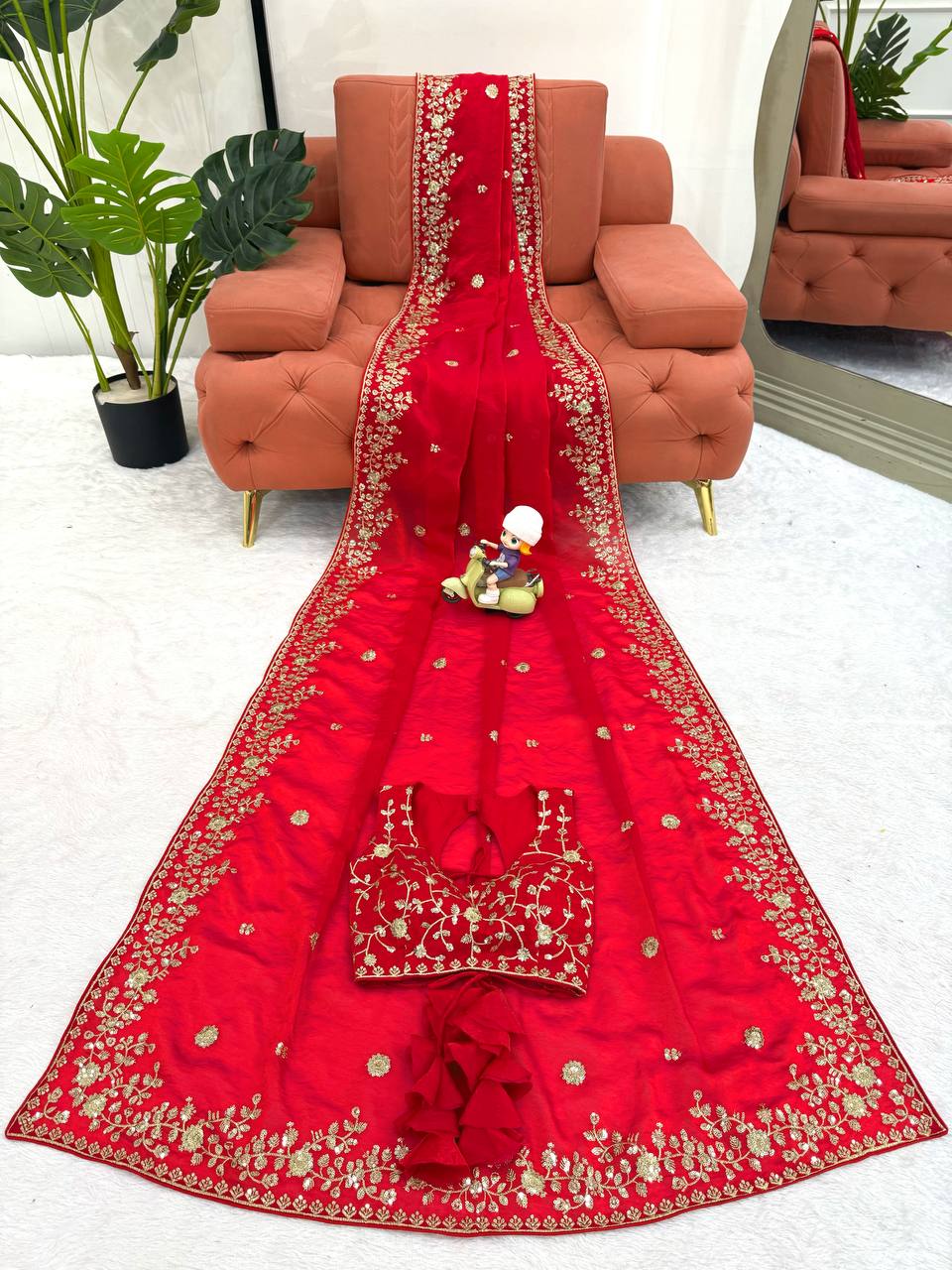 Heavy Fendy Silk Saree with Thread & Sequin Embroidery