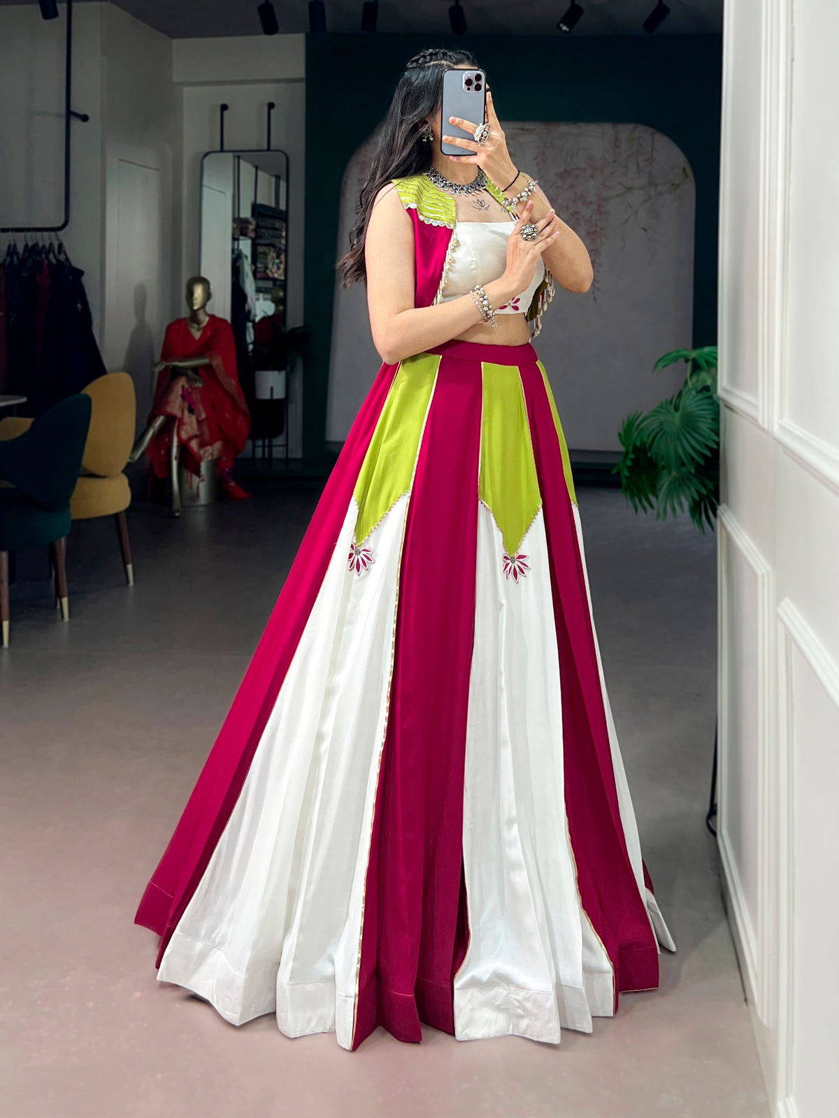 Navarathri Rayon Lehenga Set with Gota Patti, Koti & 6 Meter Flair