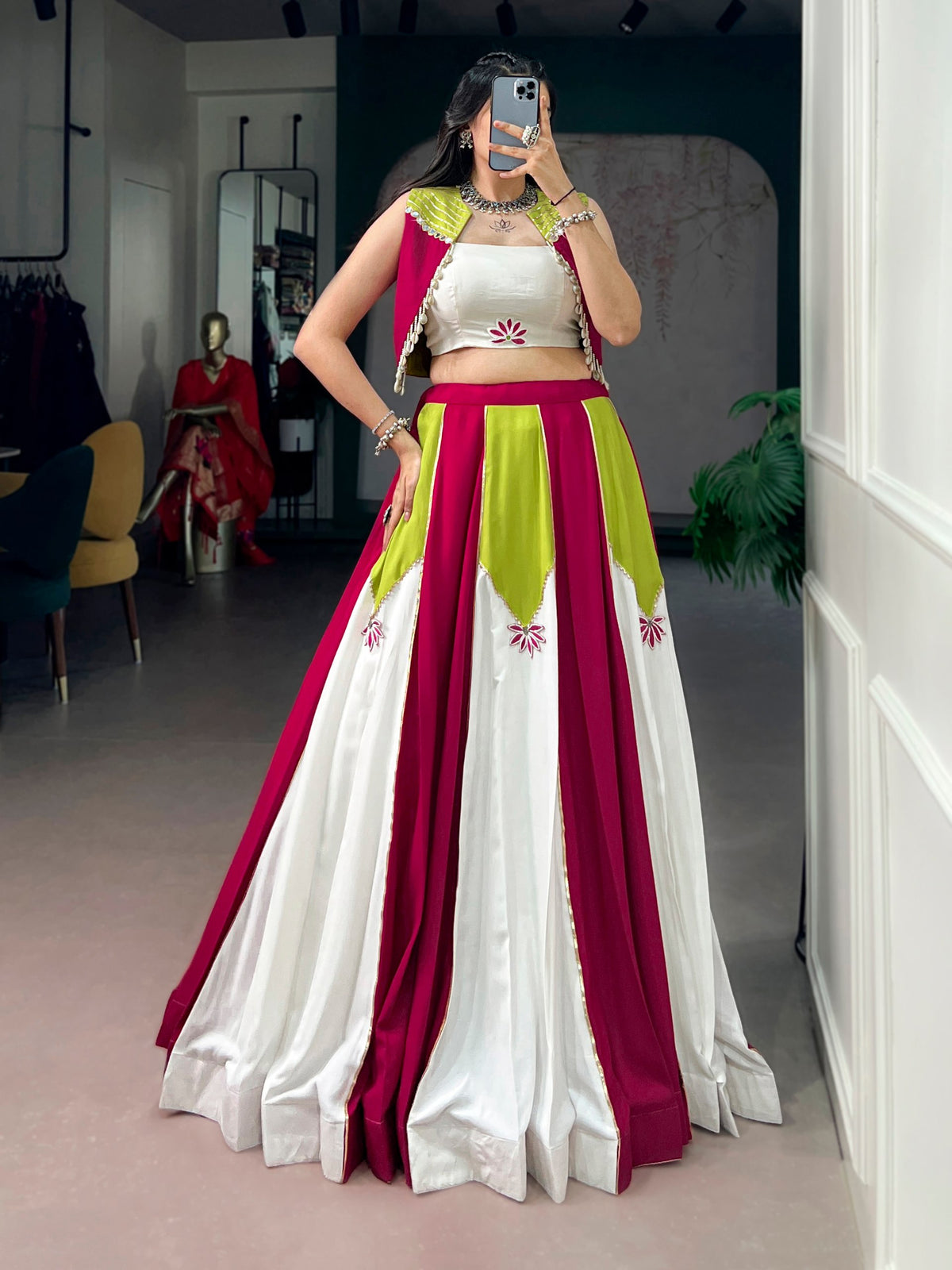 Navarathri Rayon Lehenga Set with Gota Patti, Koti & 6 Meter Flair