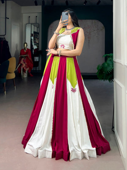 Navarathri Rayon Lehenga Set with Gota Patti, Koti & 6 Meter Flair