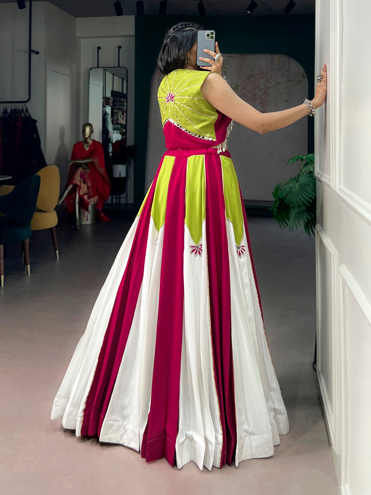 Navarathri Rayon Lehenga Set with Gota Patti, Koti & 6 Meter Flair