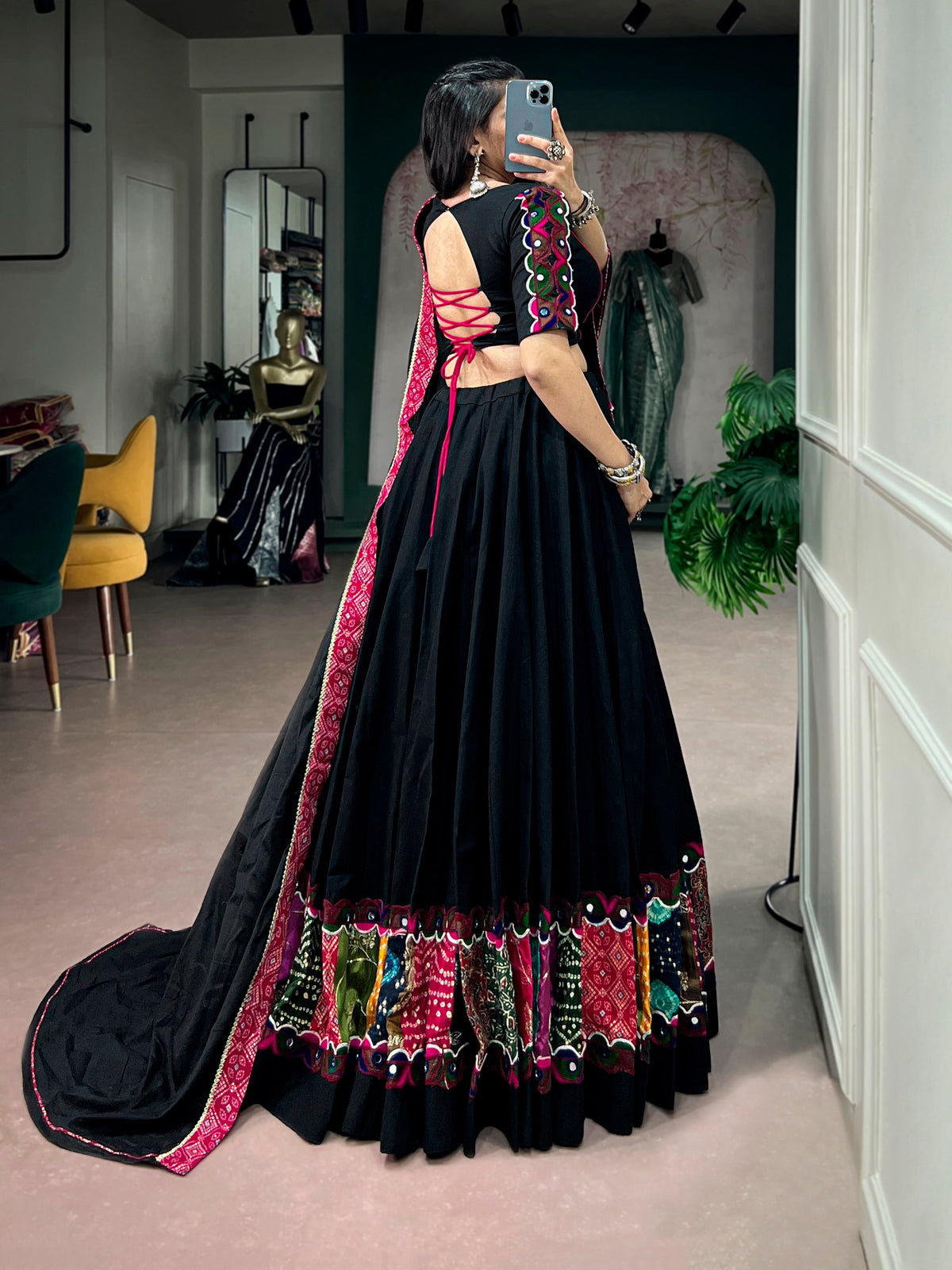 Navarathri Khadi Cotton Lehenga Set with Patchwork & Gamthi Lace