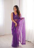 Purple Soft Net Sequin Embroidered Saree