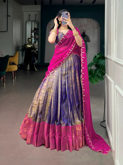 Kanjivaram Silk Lehenga Set with Zari & Embroidered Dupatta
