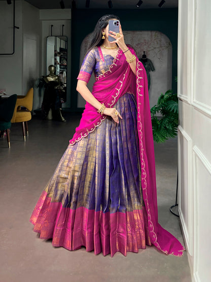 Kanjivaram Silk Lehenga Set with Zari & Embroidered Dupatta