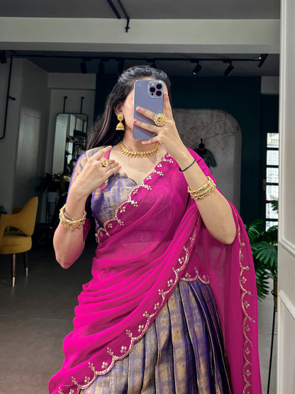 Kanjivaram Silk Lehenga Set with Zari & Embroidered Dupatta