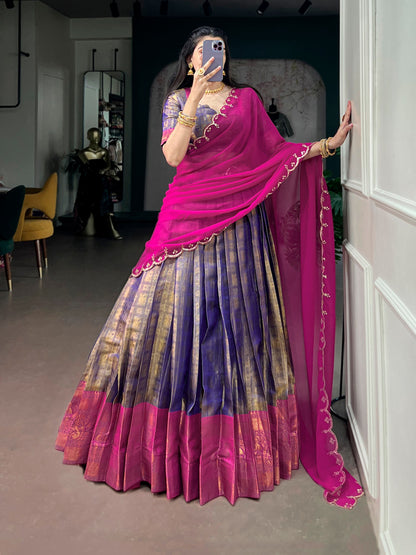 Kanjivaram Silk Lehenga Set with Zari & Embroidered Dupatta