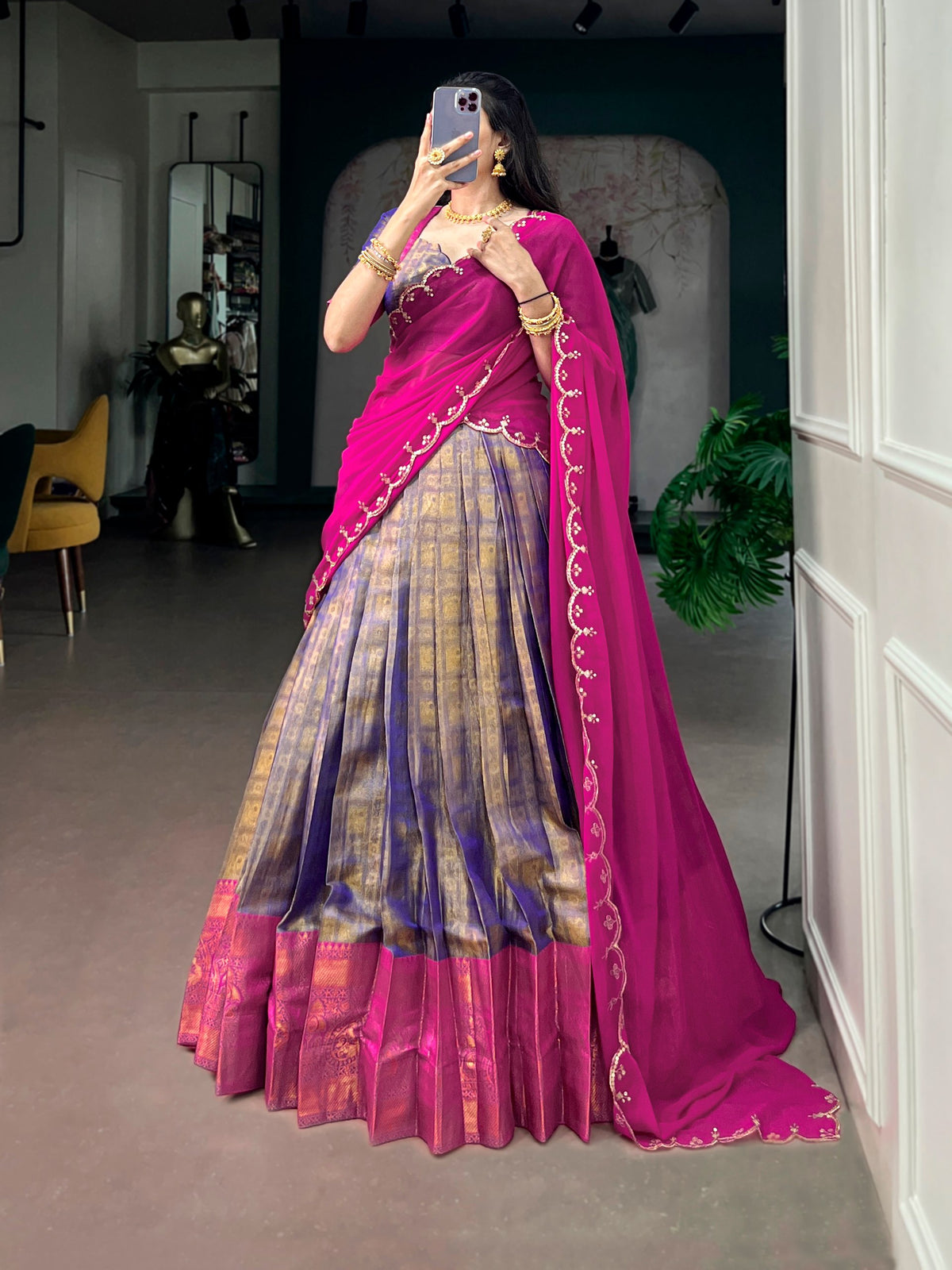 Kanjivaram Silk Lehenga Set with Zari & Embroidered Dupatta