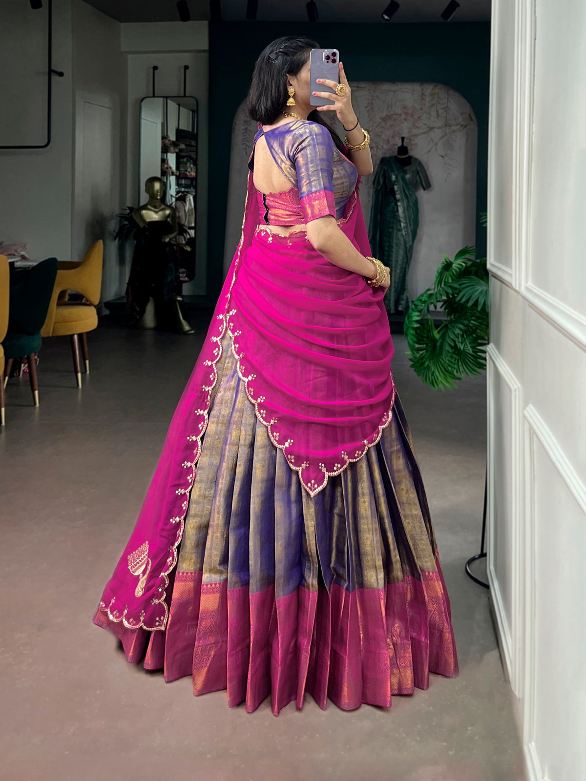 Kanjivaram Silk Lehenga Set with Zari & Embroidered Dupatta