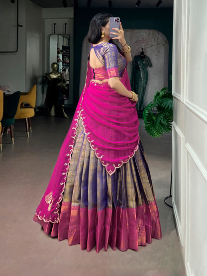 Kanjivaram Silk Lehenga Set with Zari & Embroidered Dupatta
