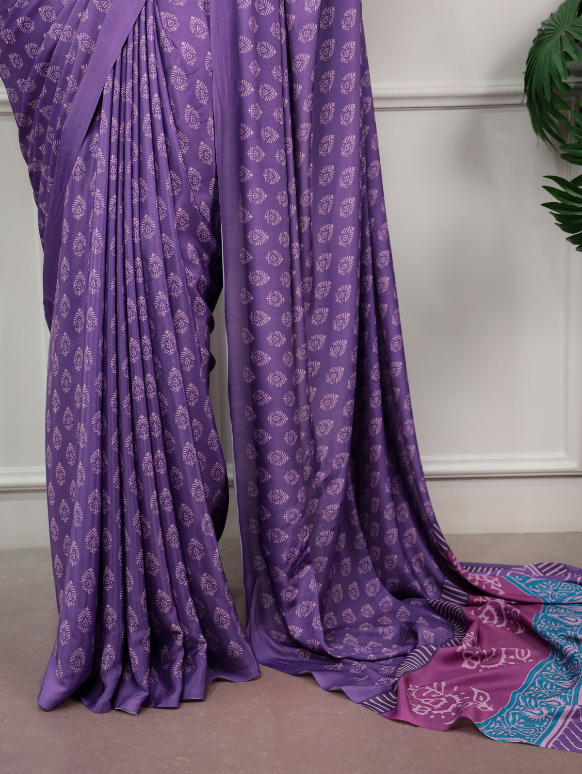 Purple Printed Satin Silk Saree