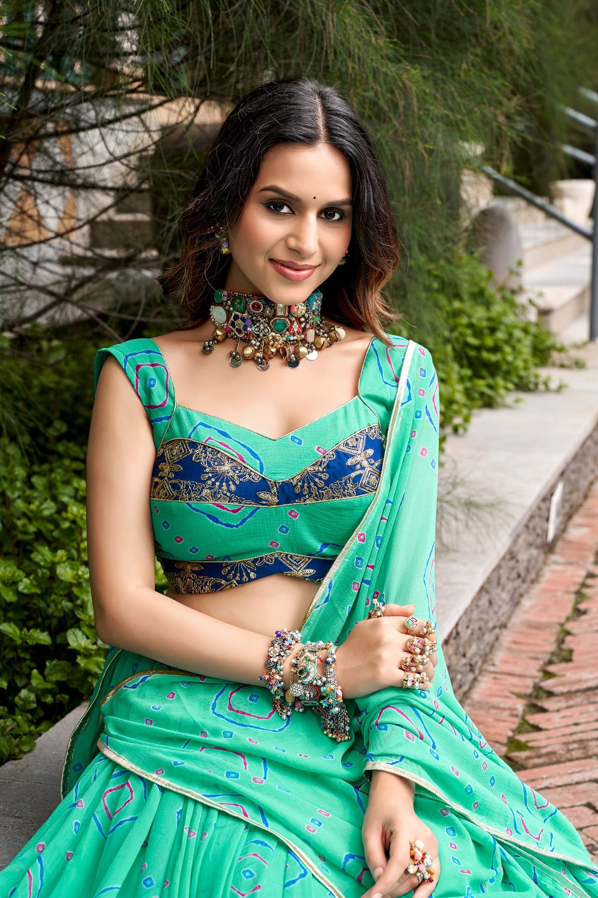 Ghumar Navarathri Lehenga with Bandhej Print & Gota Patti