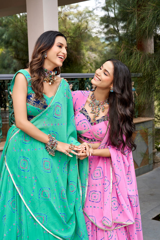 Ghumar Navarathri Lehenga with Bandhej Print & Gota Patti