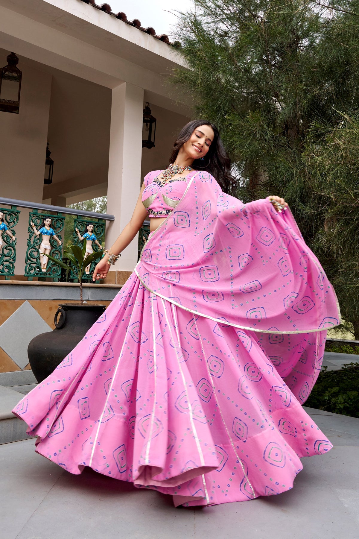 Ghumar Navarathri Lehenga with Bandhej Print & Gota Patti