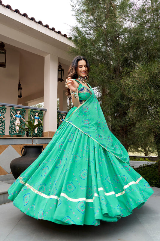 Ghumar Navarathri Lehenga with Bandhej Print & Gota Patti