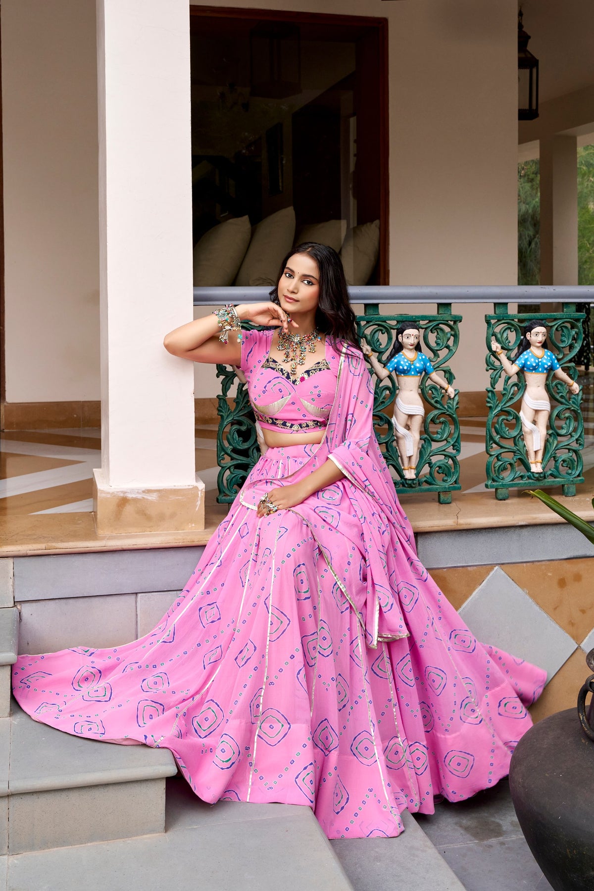 Ghumar Navarathri Lehenga with Bandhej Print & Gota Patti