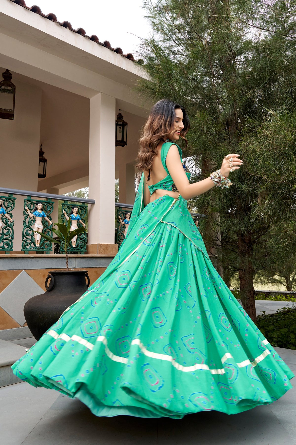 Ghumar Navarathri Lehenga with Bandhej Print & Gota Patti
