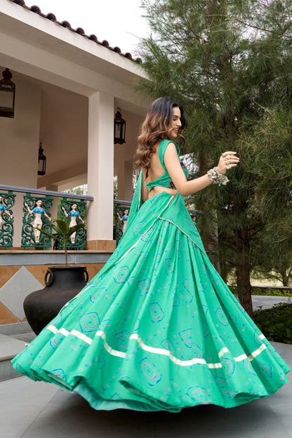 Ghumar Navarathri Lehenga with Bandhej Print & Gota Patti