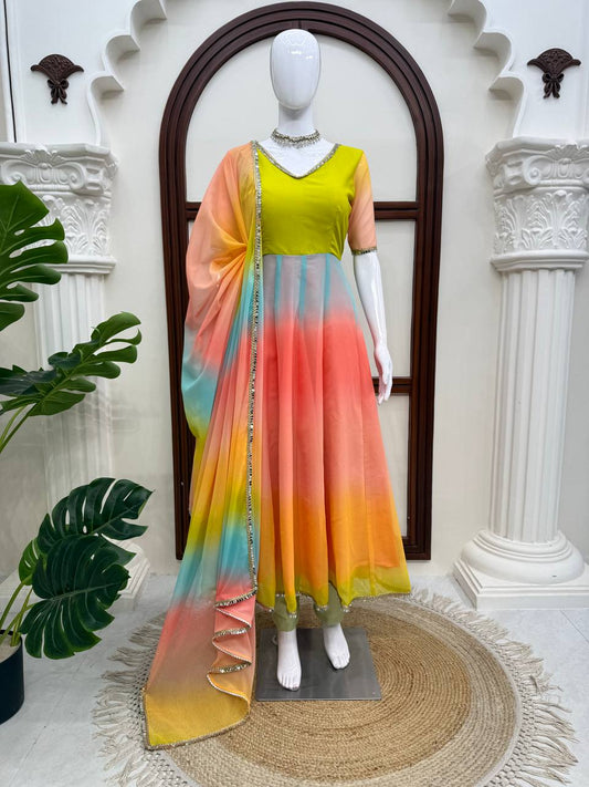 Pastel Ombre Georgette Anarkali Set with Dupatta