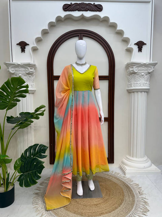Pastel Ombre Georgette Anarkali Set with Dupatta