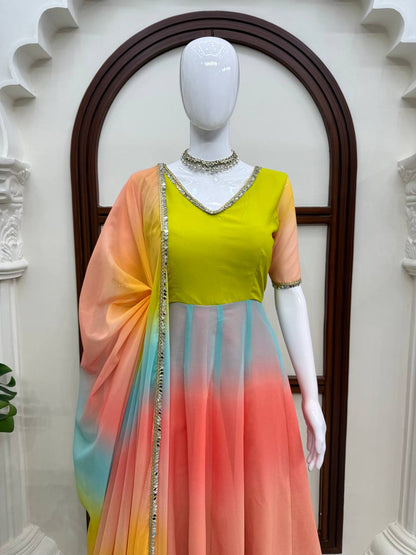 Pastel Ombre Georgette Anarkali Set with Dupatta