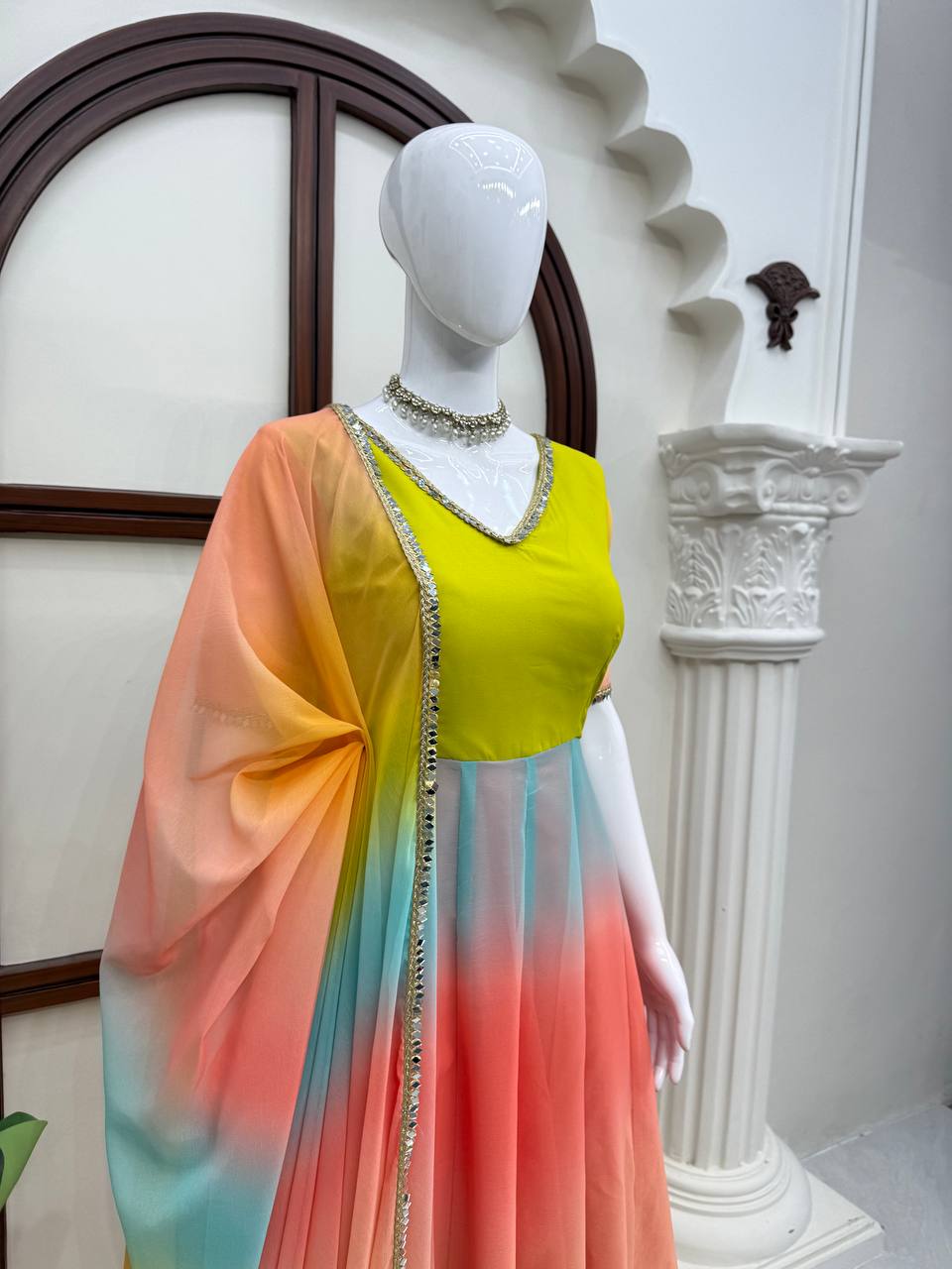 Pastel Ombre Georgette Anarkali Set with Dupatta