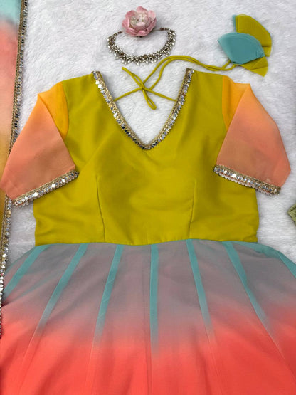 Pastel Ombre Georgette Anarkali Set with Dupatta