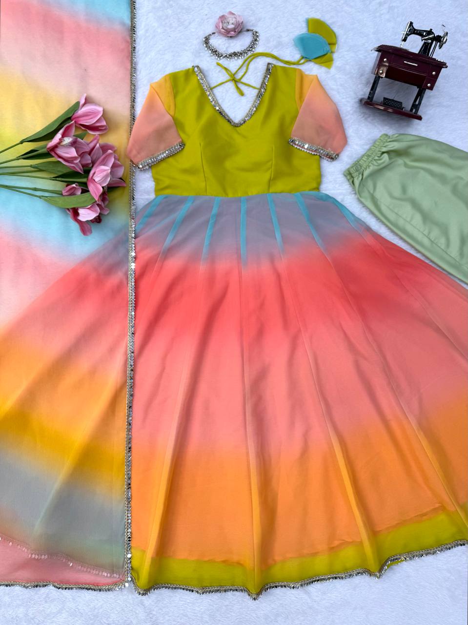 Pastel Ombre Georgette Anarkali Set with Dupatta