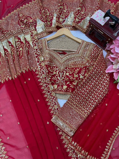 Wine Red Faux Georgette Saree with Intricate Thread & Sequin Work