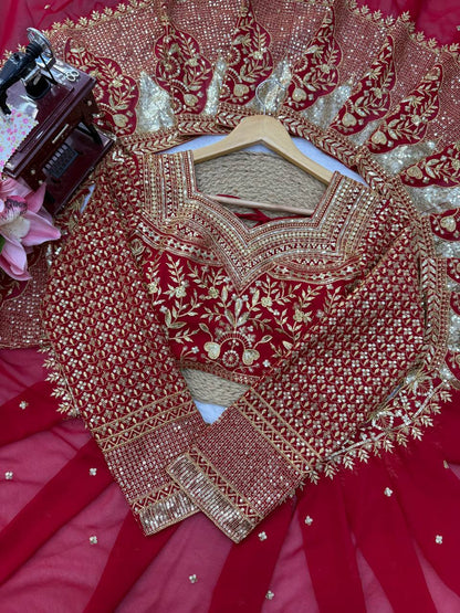 Wine Red Faux Georgette Saree with Intricate Thread & Sequin Work