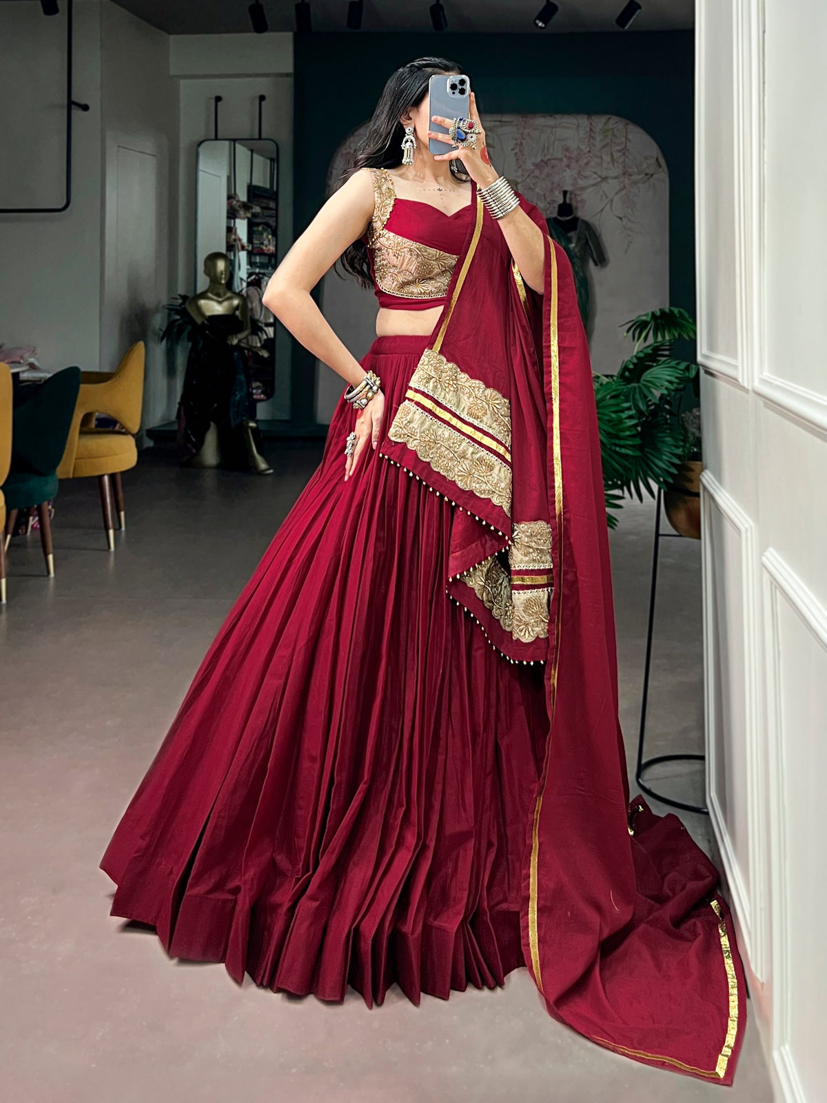 Maroon Mal Cotton Chaniya Choli | Navratri 2026