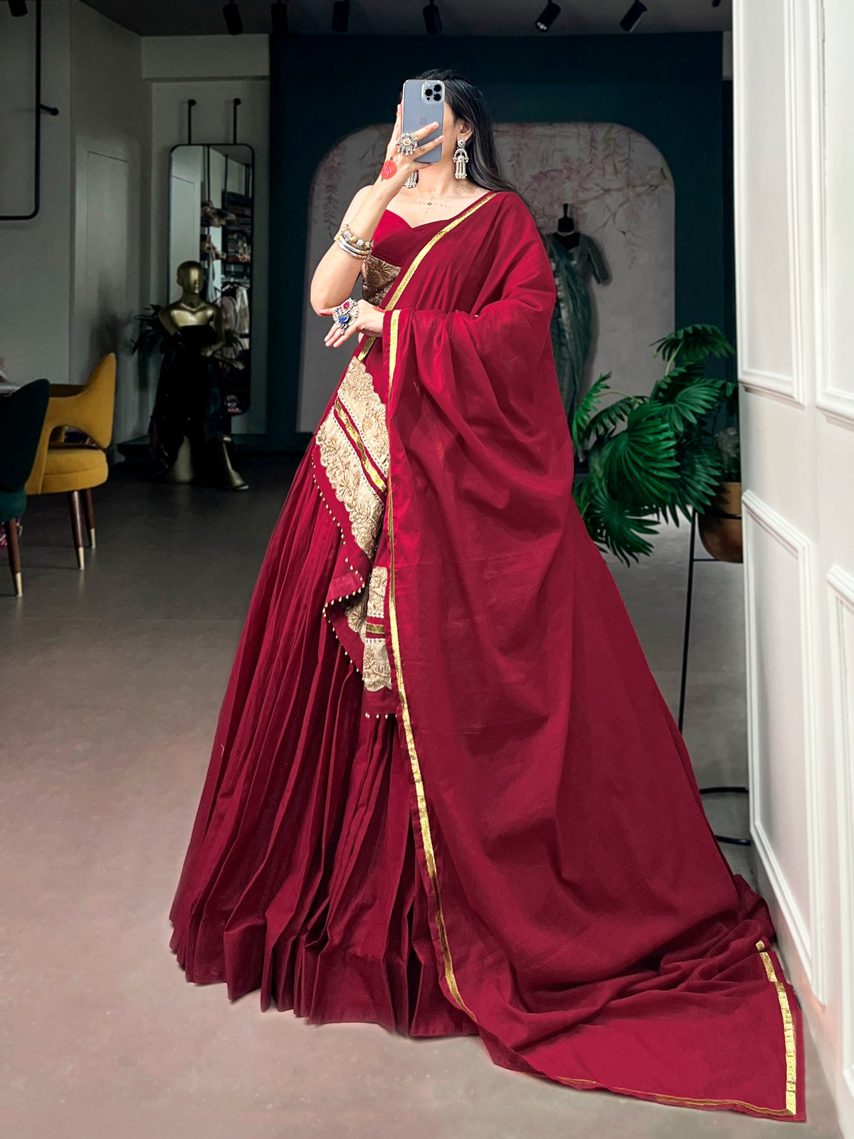 Maroon Mal Cotton Chaniya Choli | Navratri 2026