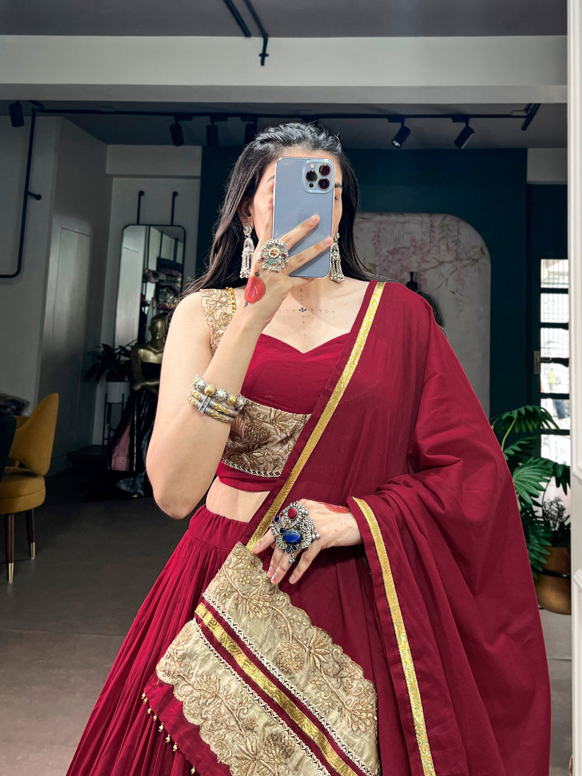 Maroon Mal Cotton Chaniya Choli | Navratri 2026