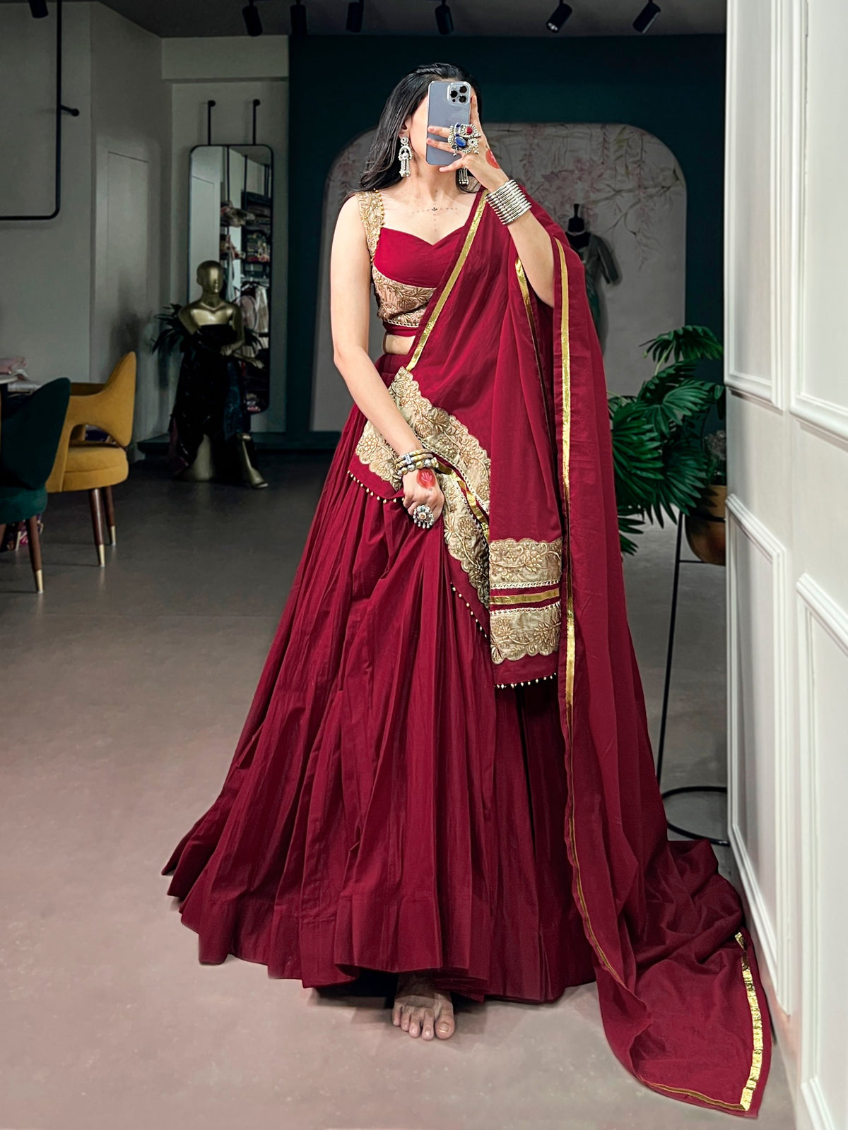Maroon Mal Cotton Chaniya Choli | Navratri 2026