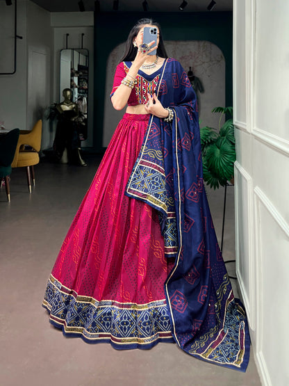 Tasar Silk Bandhej Chaniya Choli with Gotta Patti & Gamthi Work