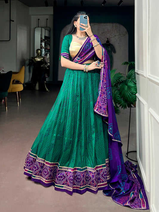 Tasar Silk Bandhej Chaniya Choli with Gotta Patti & Gamthi Work