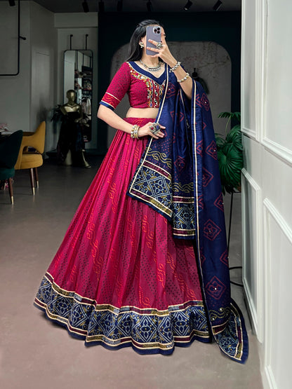 Tasar Silk Bandhej Chaniya Choli with Gotta Patti & Gamthi Work