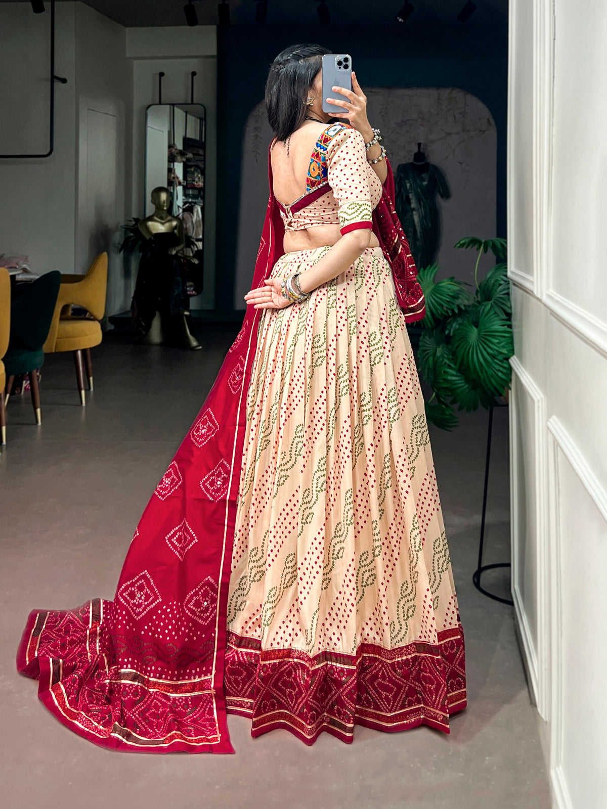 Tasar Silk Bandhej Chaniya Choli with Gotta Patti & Gamthi Work