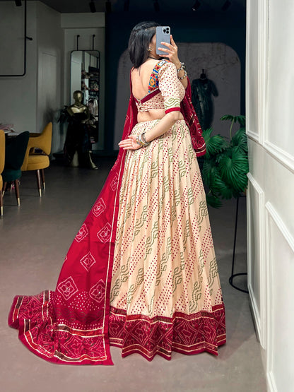 Tasar Silk Bandhej Chaniya Choli with Gotta Patti & Gamthi Work