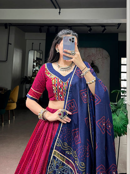 Tasar Silk Bandhej Chaniya Choli with Gotta Patti & Gamthi Work