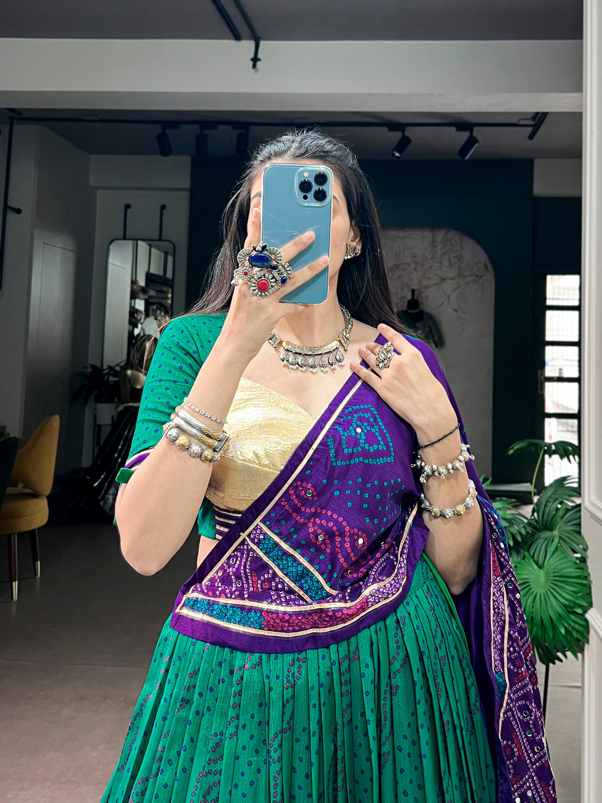 Tasar Silk Bandhej Chaniya Choli with Gotta Patti & Gamthi Work
