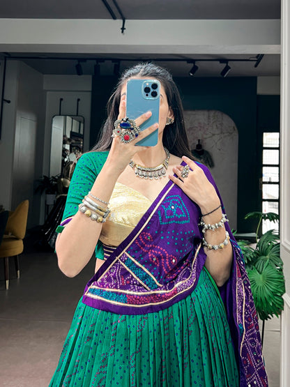 Tasar Silk Bandhej Chaniya Choli with Gotta Patti & Gamthi Work