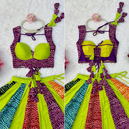 Multicolour Bandhani Style Chaniya Choli with Tassel Detailing