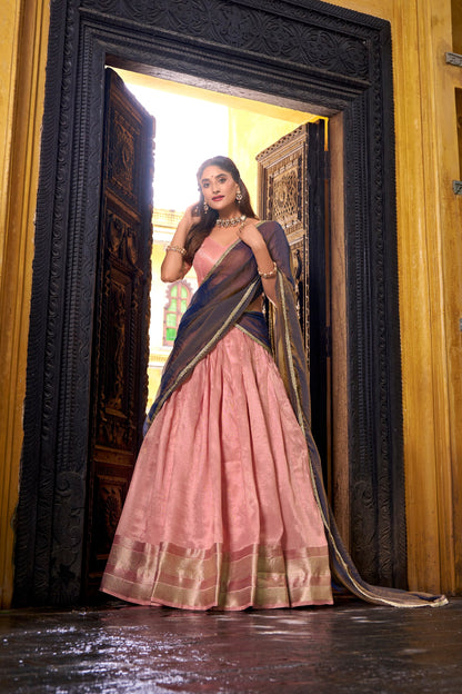 Pastel Dupion Silk Lehenga with Zari Weaving & Zari Shimmer Dupatta