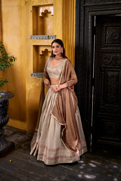 Pastel Dupion Silk Lehenga with Zari Weaving & Zari Shimmer Dupatta